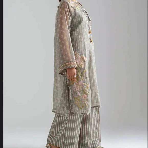 ETHNC Womens Dress  Kurta Tunic Longline With Pant Sage Green Embroidere… - Picture 4 of 9